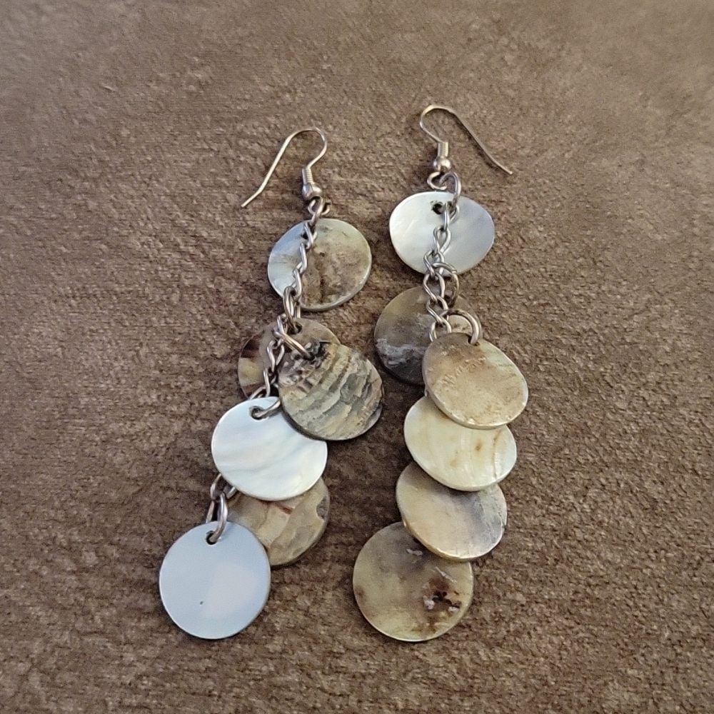 Abalone Shell Cluster Dangle Hook Earrings Mermai… - image 2